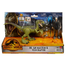 Încarcă imaginea în Galerie, Jurassic World Dominion Set 2 Figurine Dr. Ian Malcolm si Velociraptor