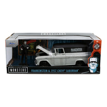 Încarcă imaginea în Galerie, Jada Toys Set Masinuta 1957 Chevy Suburban si Figurina Frankenstein