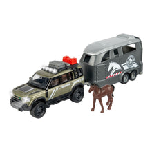 Încarcă imaginea în Galerie, Majorette land Rover cu Remorca Pentru Cai