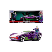 Încarcă imaginea în Galerie, Jada Toys Batman Masinuta Metalica Chevy Corvette Stingray 2009 si Figurina Joker