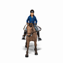 Încarcă imaginea în Galerie, Papo Rase de Cai si Ponei Set Echitatie Cal si Jocheu in Jacheta Albastra