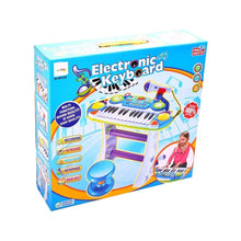 Încarcă imaginea în Galerie, AS Instrument Muzical Pianina Electronica Malplay cu Scaun si Microfon 45 cm Inaltime Albastru