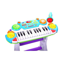 Încarcă imaginea în Galerie, AS Instrument Muzical Pianina Electronica Malplay cu Scaun si Microfon 45 cm Inaltime Albastru