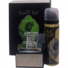 Încarcă imaginea în Galerie, Lattafa Sheikh Al Shuyukh Black - Set Unisex Apa de Parfum 50ml si Deodorant Spray 50ml