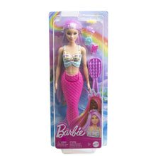 Încarcă imaginea în Galerie, Barbie Papusa Sirena cu Par Mov si Coada Roz