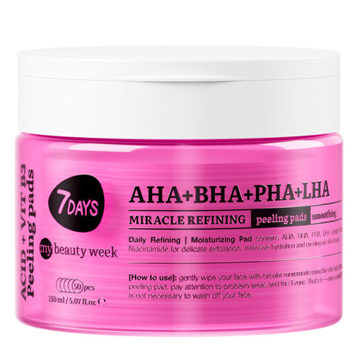 7DAYS Dischete Faciale Exfoliante cu AHA si BHA Multi-Acizi 50buc