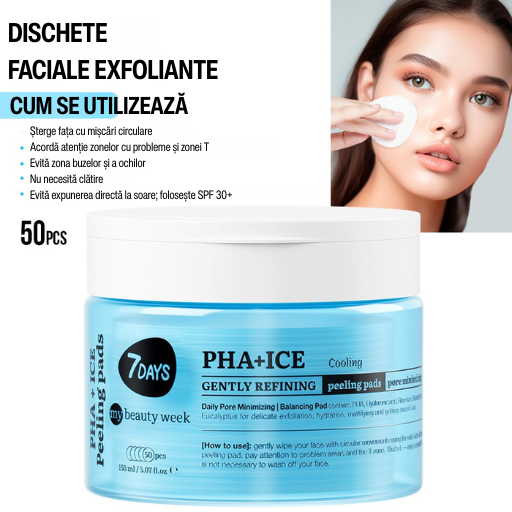 7DAYS Dischete Faciale Exfoliante PHA+ICE Efect Racire 50buc