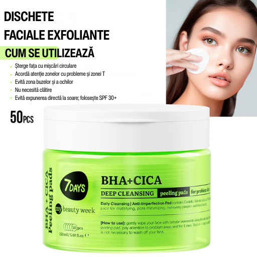 7DAYS Dischete Faciale Exfoliante BHA+CICA Curatare Profunda 50buc