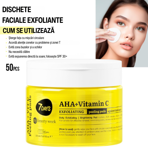 Dischete Faciale Exfoliante 7DAYS MBW AHA + Vitamina C Iluminare 50 buc 150ml
