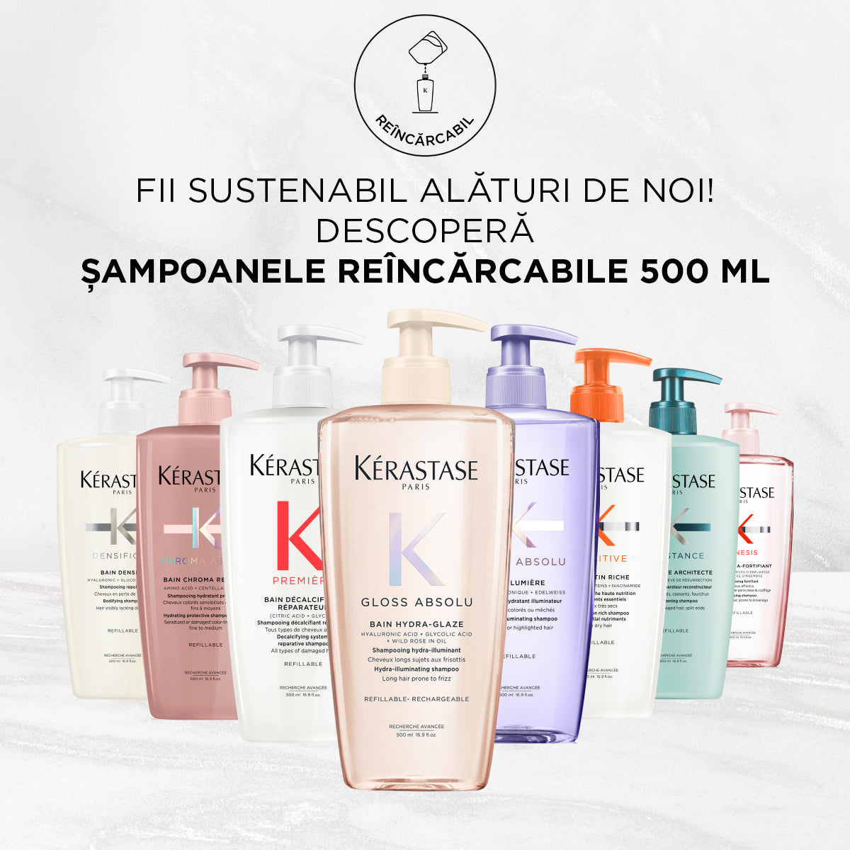 Kerastase Gloss Absolu Bain Hydra-Glaze - Sampon Hidratant Reincarcabil 500ml - Beauty Lounge