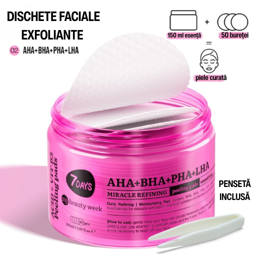 7DAYS Dischete Faciale Exfoliante cu AHA si BHA Multi-Acizi 50buc