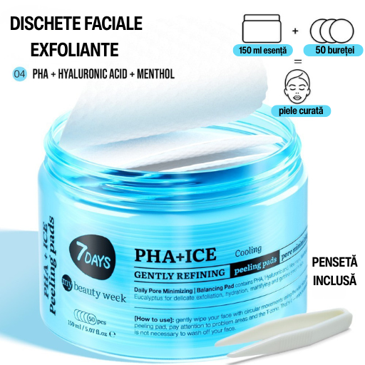 7DAYS Dischete Faciale Exfoliante PHA+ICE Efect Racire 50buc