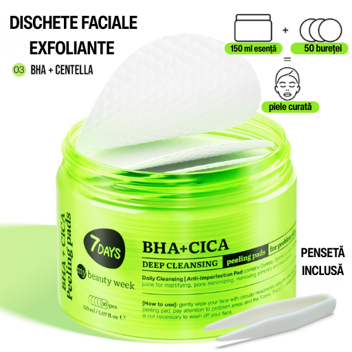 7DAYS Dischete Faciale Exfoliante BHA+CICA Curatare Profunda 50buc