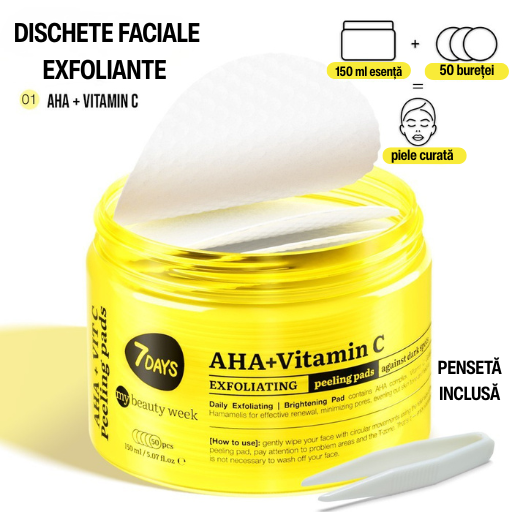 Dischete Faciale Exfoliante 7DAYS MBW AHA + Vitamina C Iluminare 50 buc 150ml