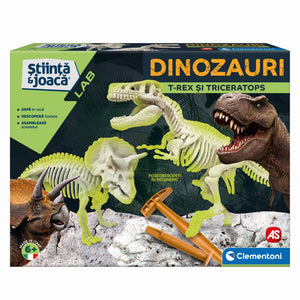 Clementoni Descopera Dinozaurul T-Rex & Triceraptor Fluo Stiinta si Joaca