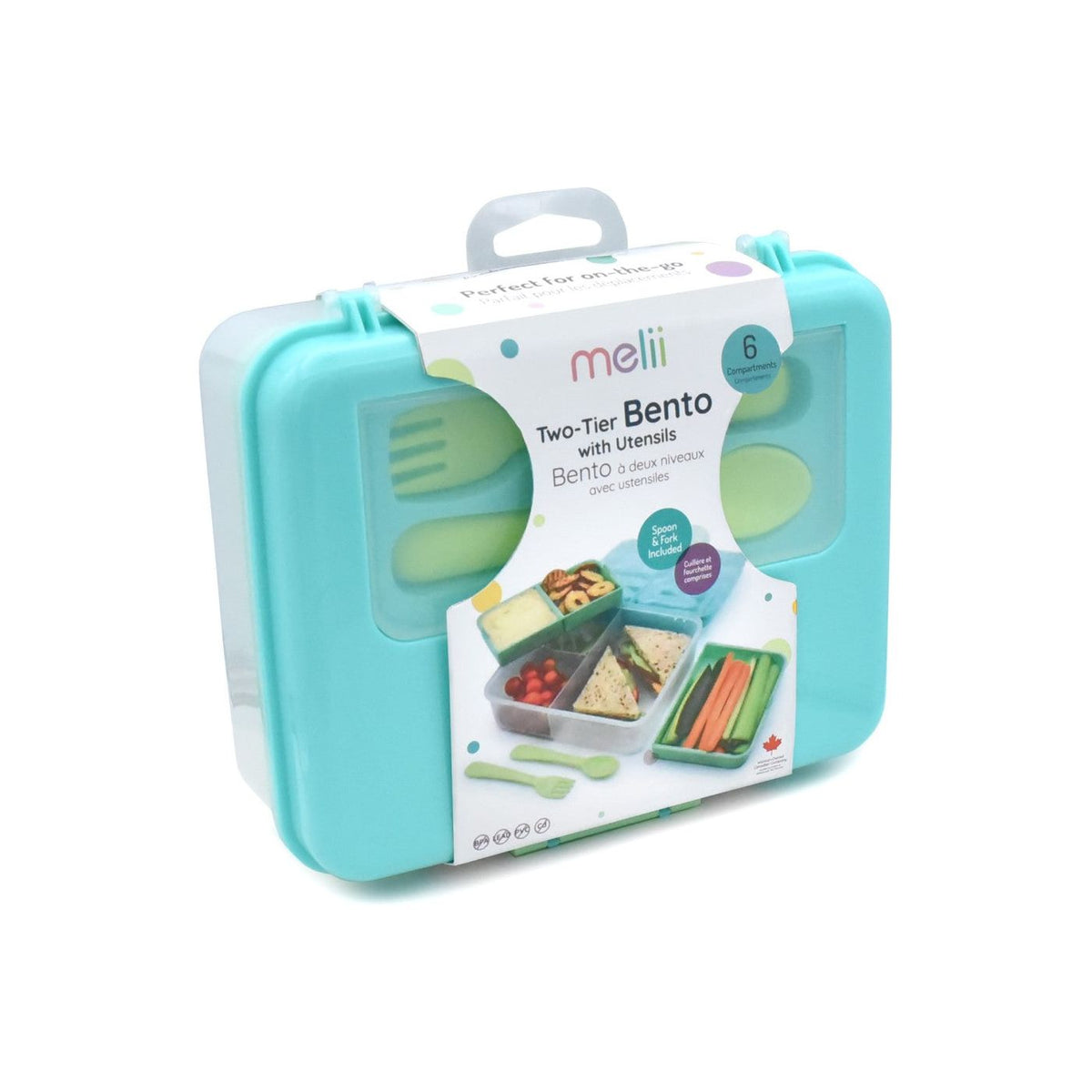 Melii Cutie Pranz Bento 2 Nivele cu Tacamuri Blue Mint Lime