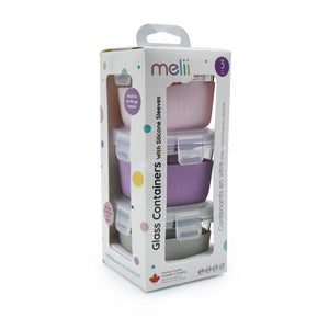 Melii Set 3 Recipiente Sticla 3 160ml cu Husa Silicon Roz Mov Gri