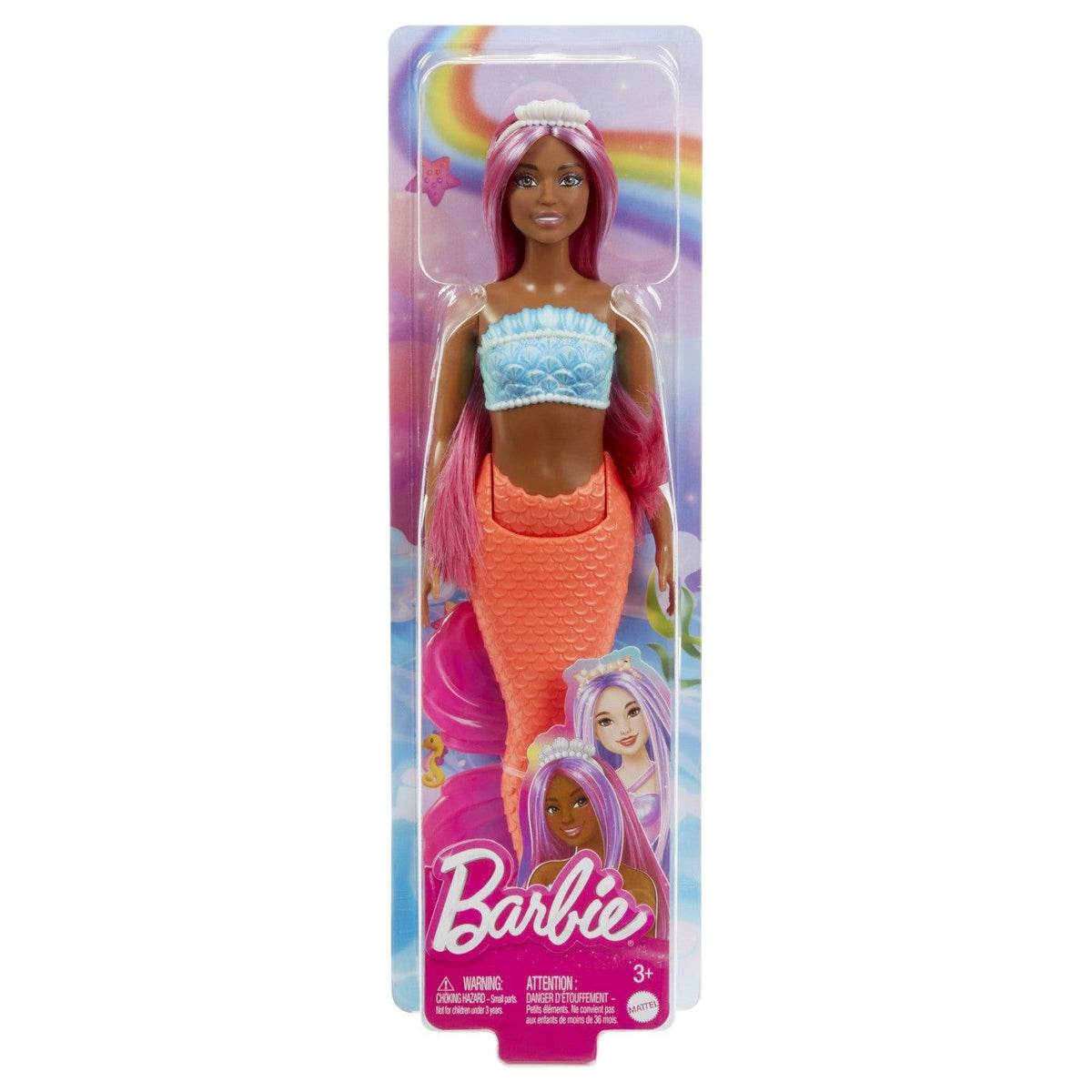 Barbie Dreamtopia Papusa Sirena cu Par Magenta si Coada Portocalie 32cm