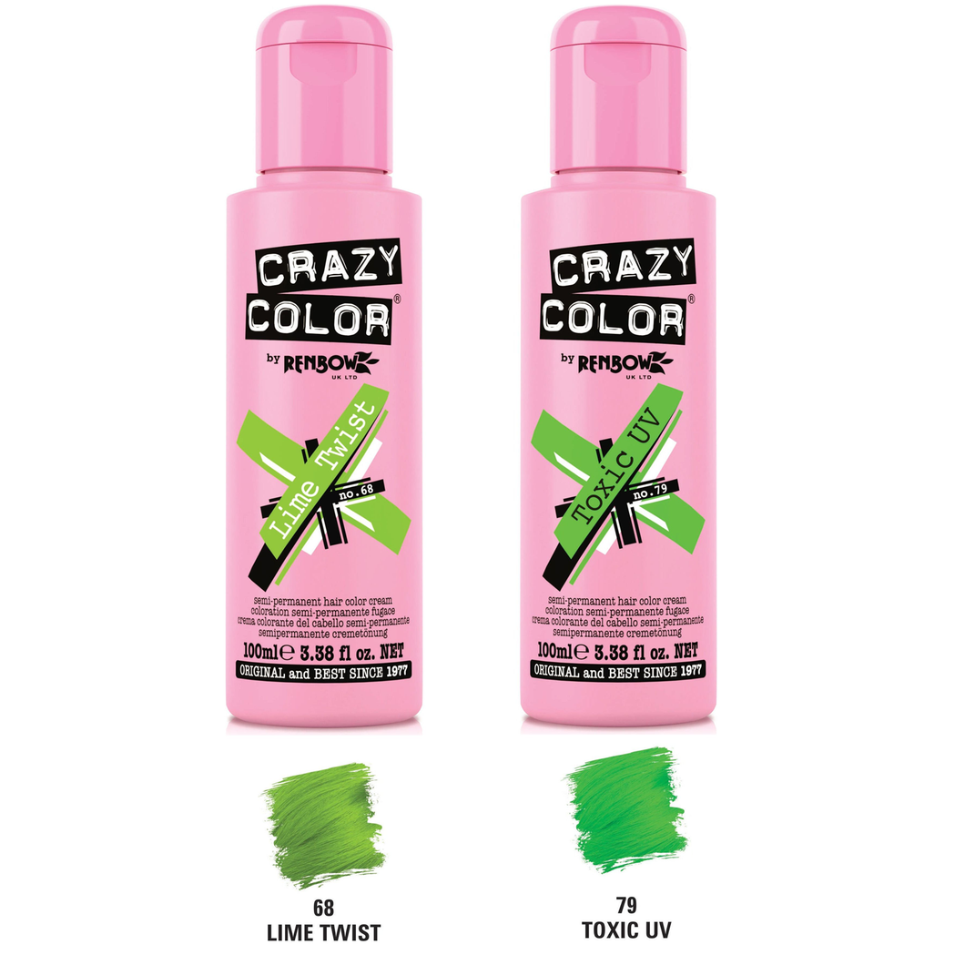 Set Crazy Color Vopsea Semipermanenta 68 Lime Twist 100ml si 79 Toxic UV 100ml