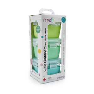 Melii Set 3 Recipiente Sticla 3 160ml cu Husa Silicon Blue Mint Lime