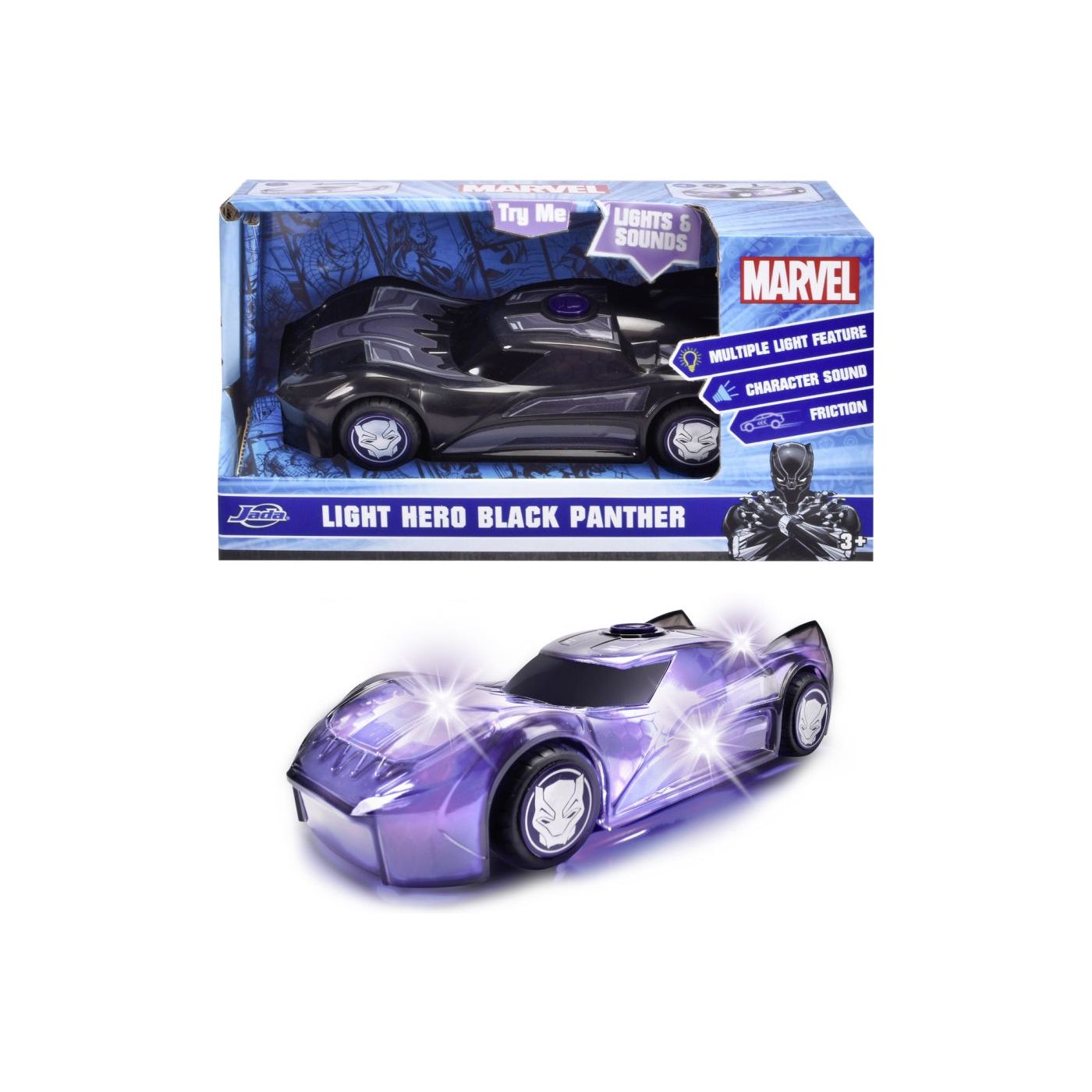 JadaToys - Marvel Masinuta Light Black Panther cu Sunete si Lumini