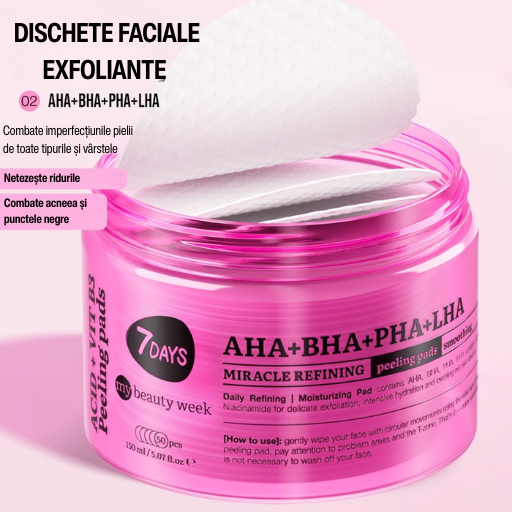 7DAYS Dischete Faciale Exfoliante cu AHA si BHA Multi-Acizi 50buc