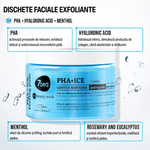 7DAYS Dischete Faciale Exfoliante PHA+ICE Efect Racire 50buc