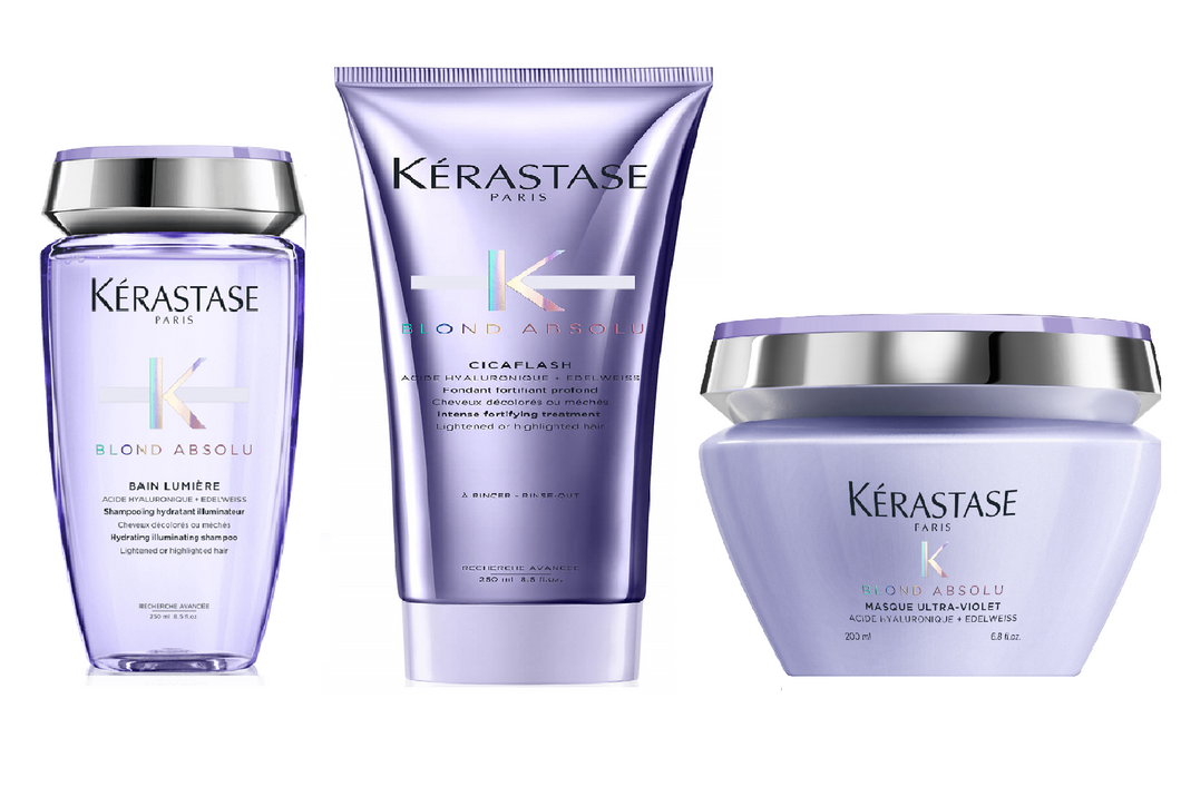Set Kerastase Blond Absolu Trio – Sampon UV 250ml + Cicaflash 250ml + Masca Cicaextreme 200ml