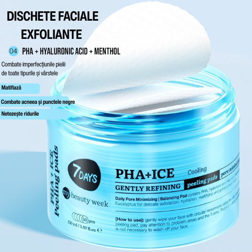 7DAYS Dischete Faciale Exfoliante PHA+ICE Efect Racire 50buc