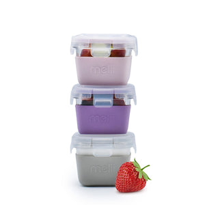 Melii Set 3 Recipiente Sticla 3 160ml cu Husa Silicon Roz Mov Gri