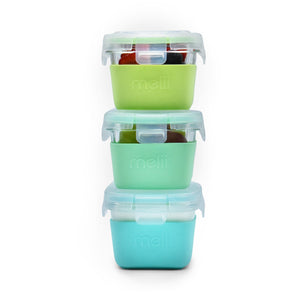 Melii Set 3 Recipiente Sticla 3 160ml cu Husa Silicon Blue Mint Lime