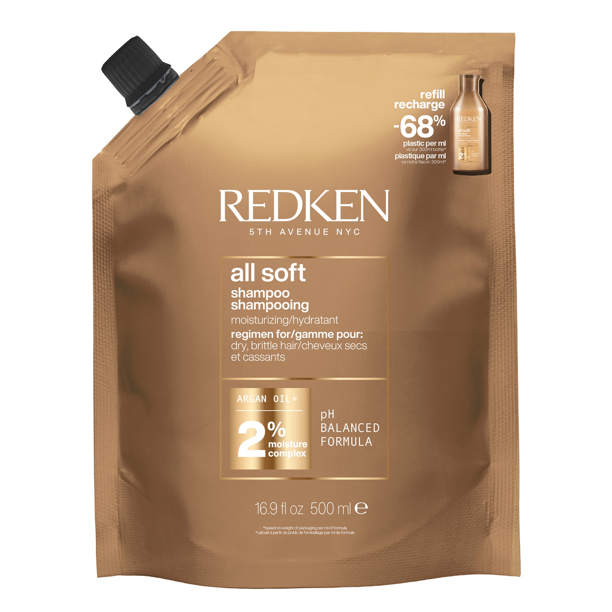 Redken All Soft - Rezerva Sampon cu Ulei de Argan Pentru Parul Uscat 500ml - Beauty Lounge