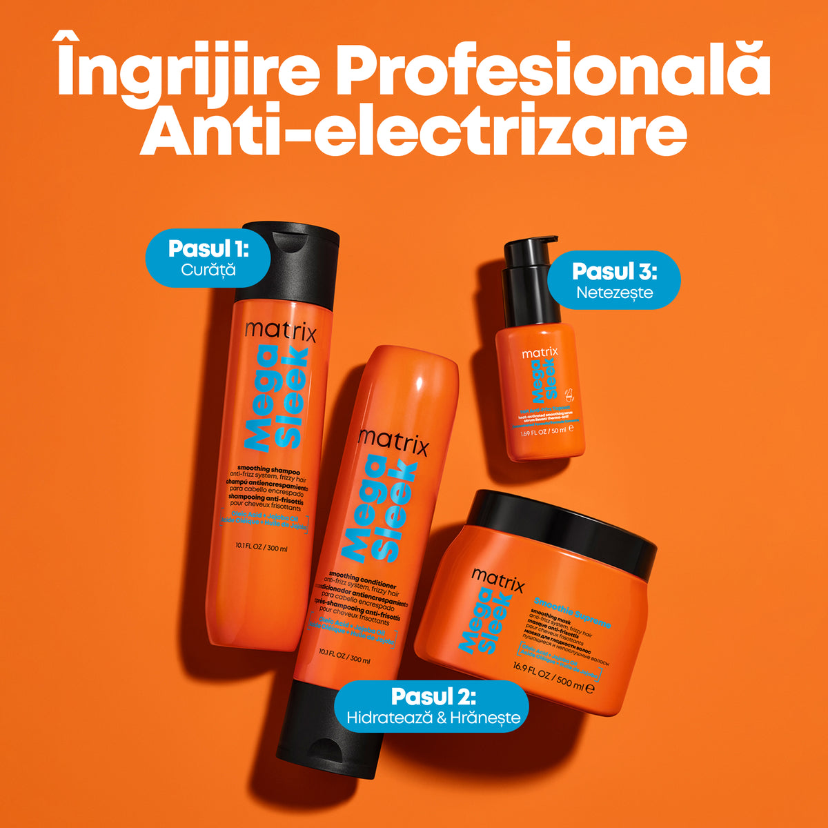 Matrix Mega Sleek 96H Anti-Frizz 50ml Topcoat - Serum Concentrat Pentru Netezire