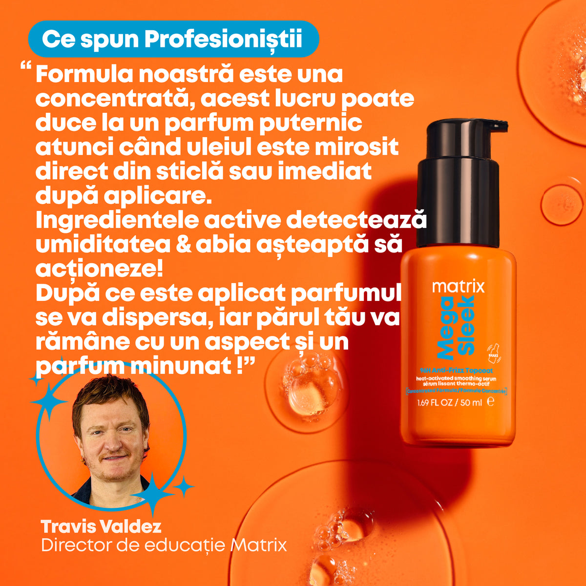 Matrix Mega Sleek 96H Anti-Frizz 50ml Topcoat - Serum Concentrat Pentru Netezire