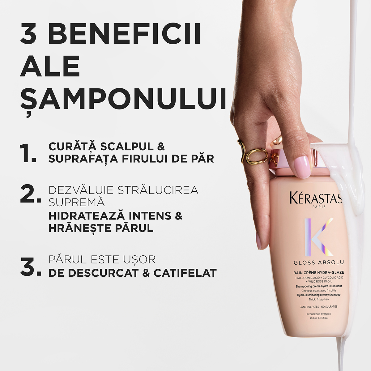 Kerastase Gloss Absolu Bain 250ml -  Sampon Pentru Par Gros Anti-Frizz - Beauty Lounge
