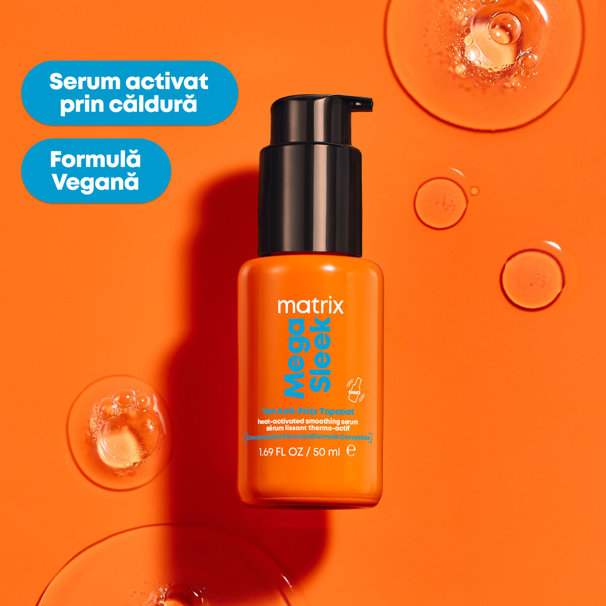 Matrix Mega Sleek 96H Anti-Frizz Topcoat 30ml - Serum Concentrat Pentru Netezire