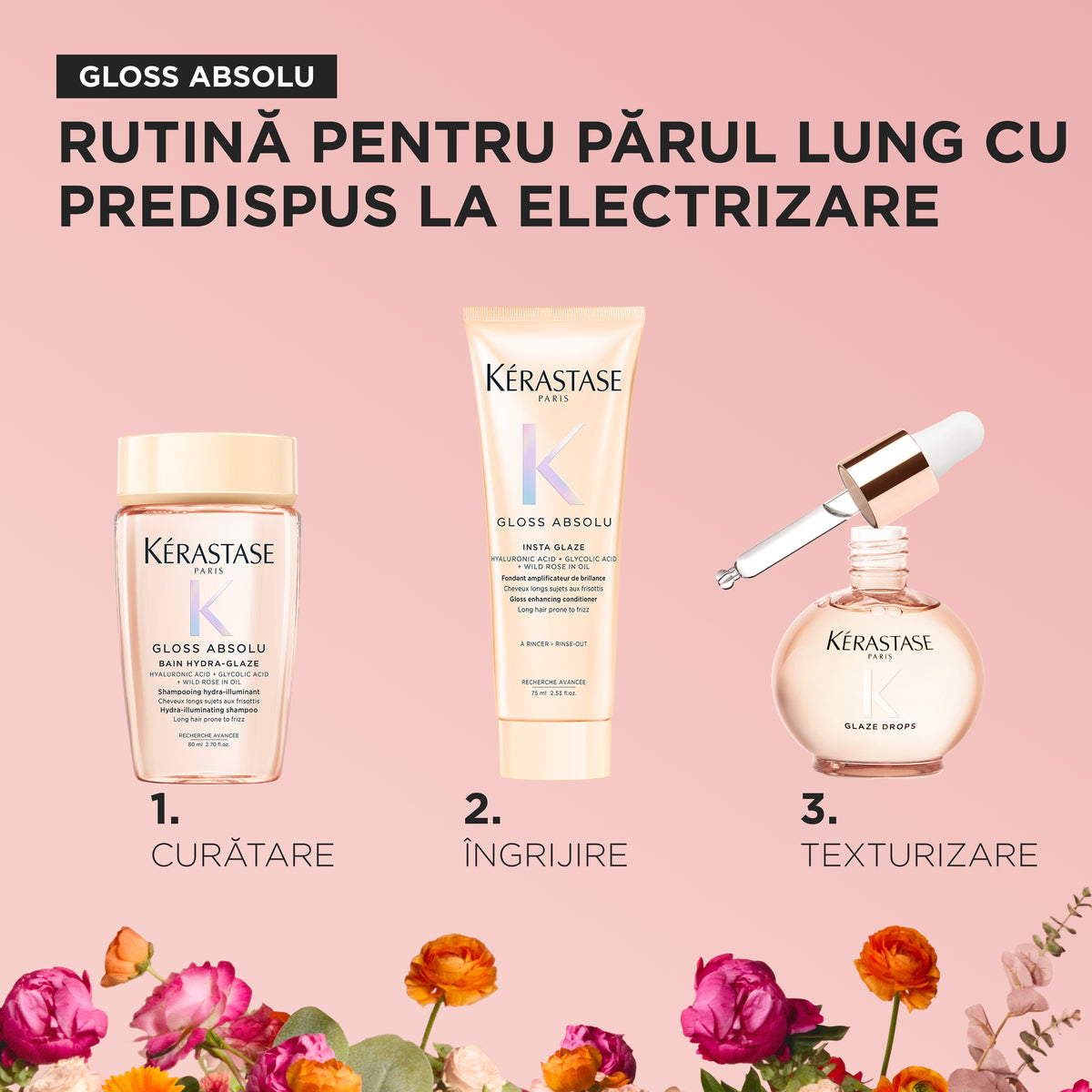 Kerastase Gloss Absolu Set - Bain Hydra-Glaze 80ml + Fondant Insta Glaze 75ml + Glaze Drops 45ml