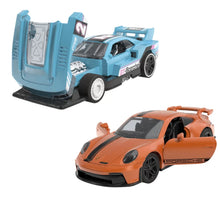 Încarcă imaginea în Galerie, Hot Wheels Set 2 Masinute Metalice Pull Back Gt-Scorcher si Porsche 911 Gt3
