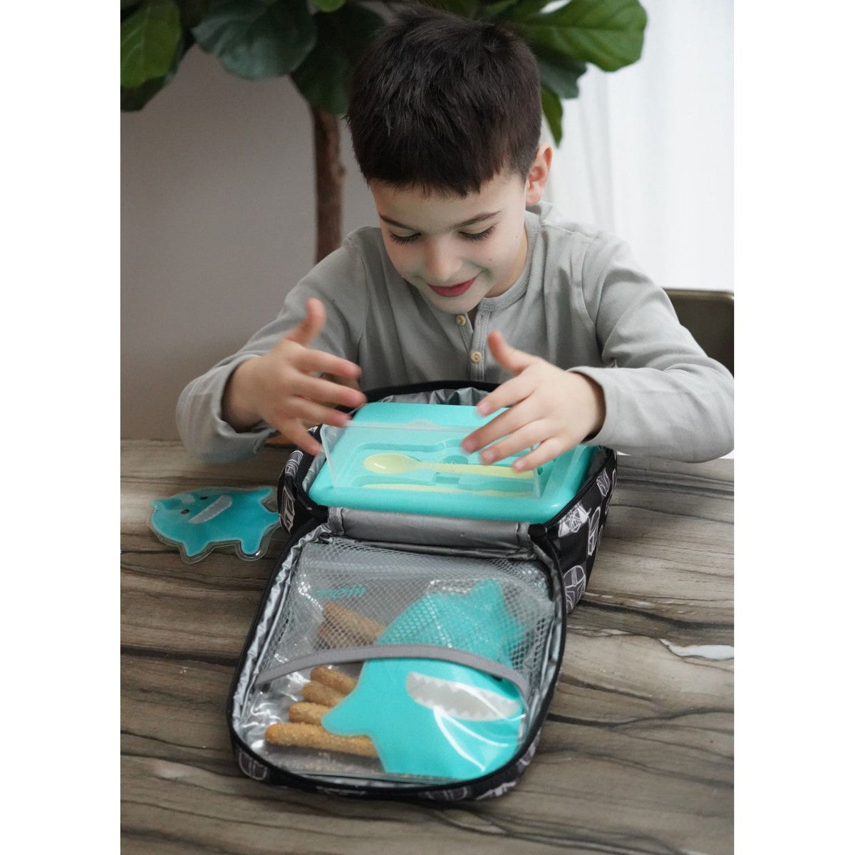 Melii Cutie Pranz Bento 2 Nivele cu Tacamuri Blue Mint Lime