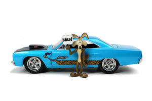 Jada Toys Looney Tunes Road Runner Set Masinuta Metalica 1970 Plymouth si Figurina Wile E Coyote