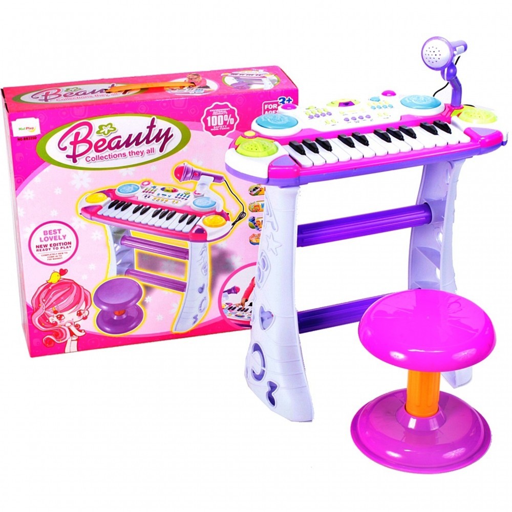 AS Instrument Muzical Pianina Electronica Malplay cu Scaun si Microfon Roz