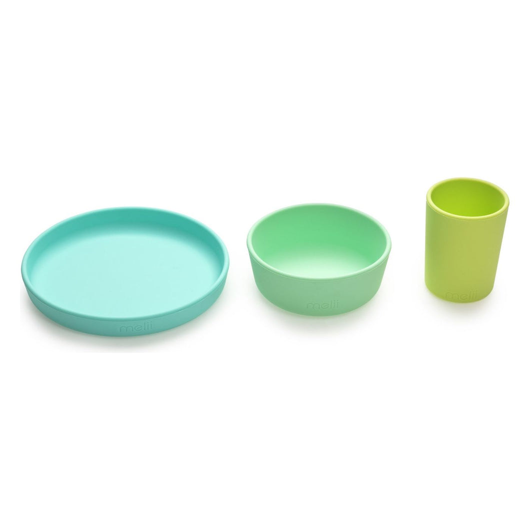 Melii Set 3 Recipiente Silicon Hrana Bebe Blue and Lime and Mint