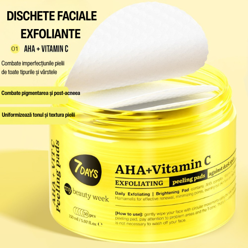 Dischete Faciale Exfoliante 7DAYS MBW AHA + Vitamina C Iluminare 50 buc 150ml
