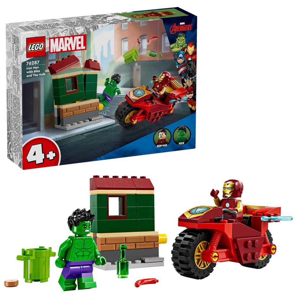 Lego Marvel Lego Iron Man cu Motocicleta si Hulk