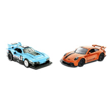 Încarcă imaginea în Galerie, Hot Wheels Set 2 Masinute Metalice Pull Back Gt-Scorcher si Porsche 911 Gt3
