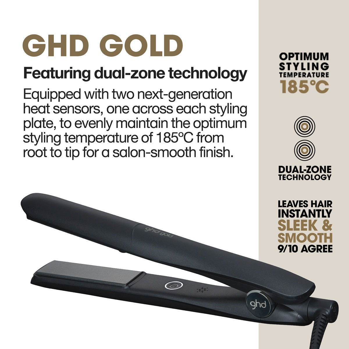 GHD Gold Straightener 26mm Placa de Par Profesionala cu Tehnologia Dual-Zone Black