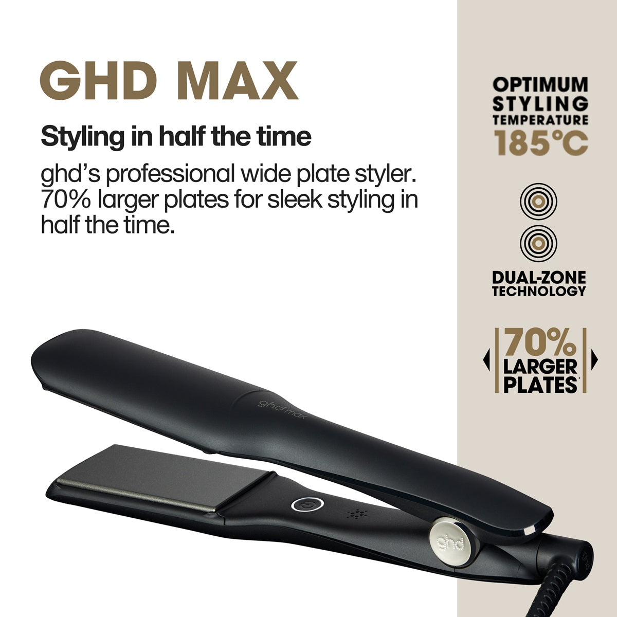 GHD Max Straightener - Placa Profesionala cu Placi Late si Tehnologie Dual-Zone