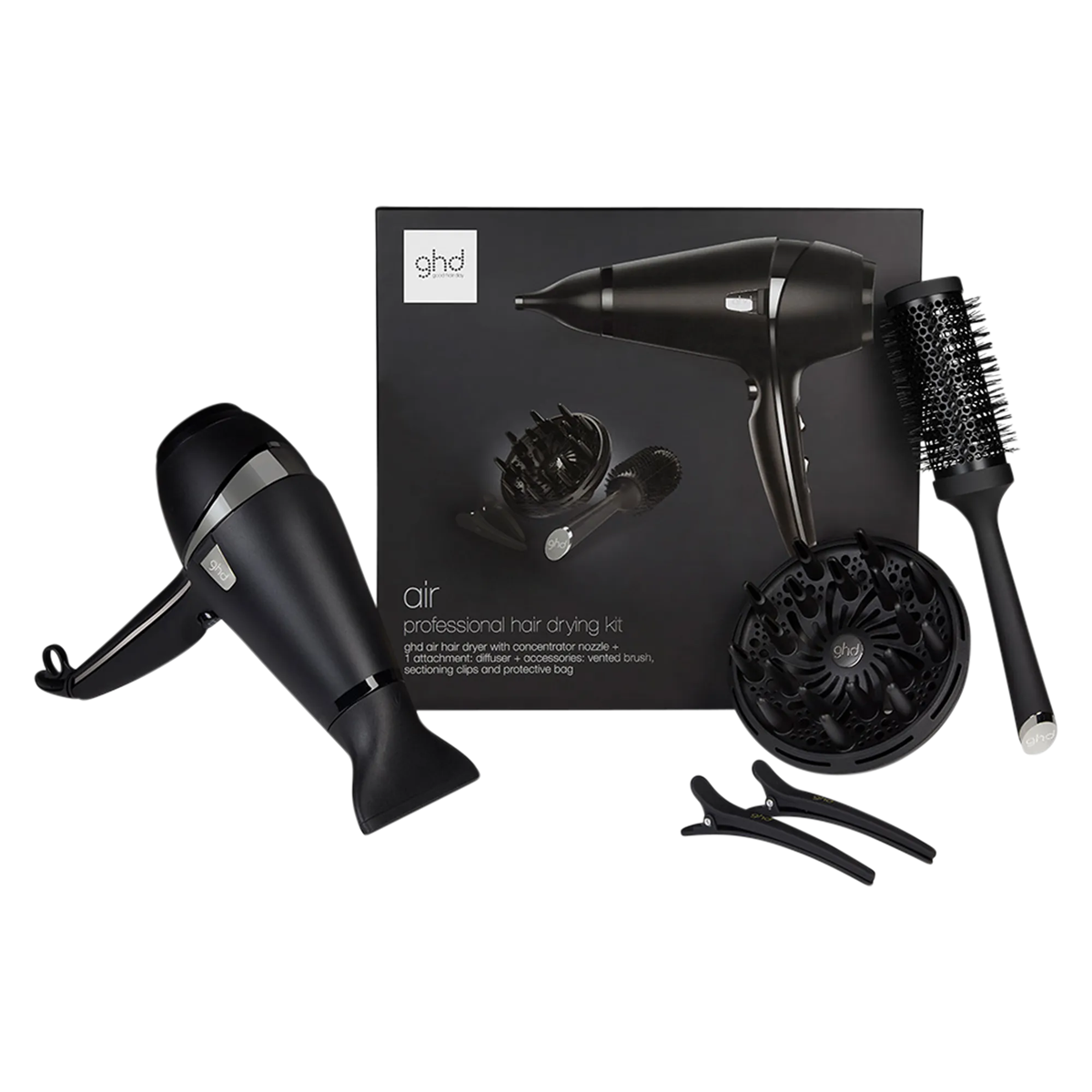 GHD Air Kit Hairdryer Kit Uscator Profesional cu Difuzor Perie Ceramică și Accesorii Styling - Beauty Lounge