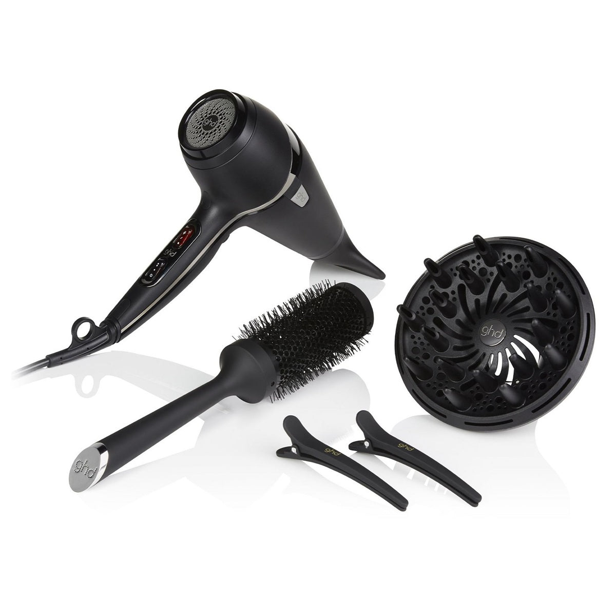 GHD Air Kit Hairdryer Kit Uscator Profesional cu Difuzor Perie Ceramică și Accesorii Styling - Beauty Lounge