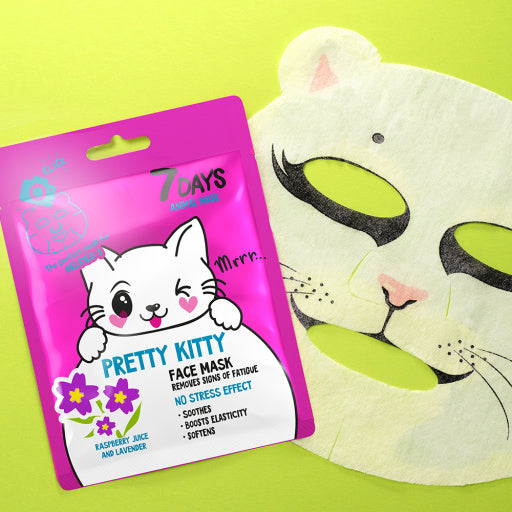 7DAYS Masca de Fata Animal Mask Pretty Kitty Zmeura & Lavanda 28g - Combate Semnele Oboselii
